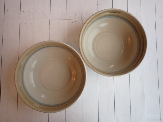 Vintage Noritake Stoneware PAINTED DESERT Cereal Bowl Set of 2 Cream Stoneware with Gray Faded Banded Design