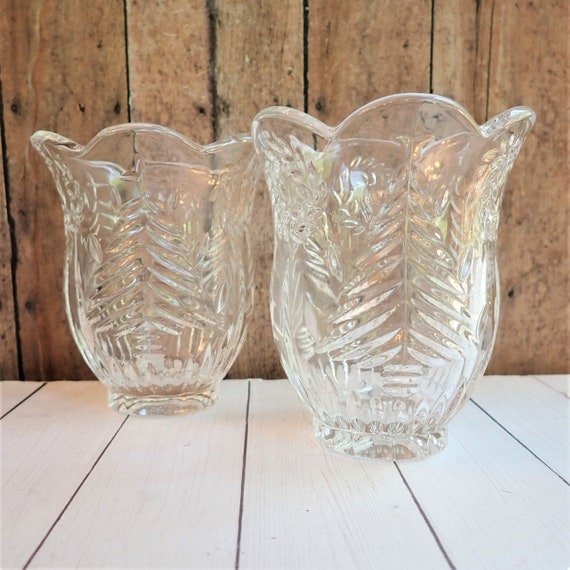 Vintage Mikasa Christmas Tree Clear Votive Candle Holder Set of 2 with Pine Tree and Candle Design