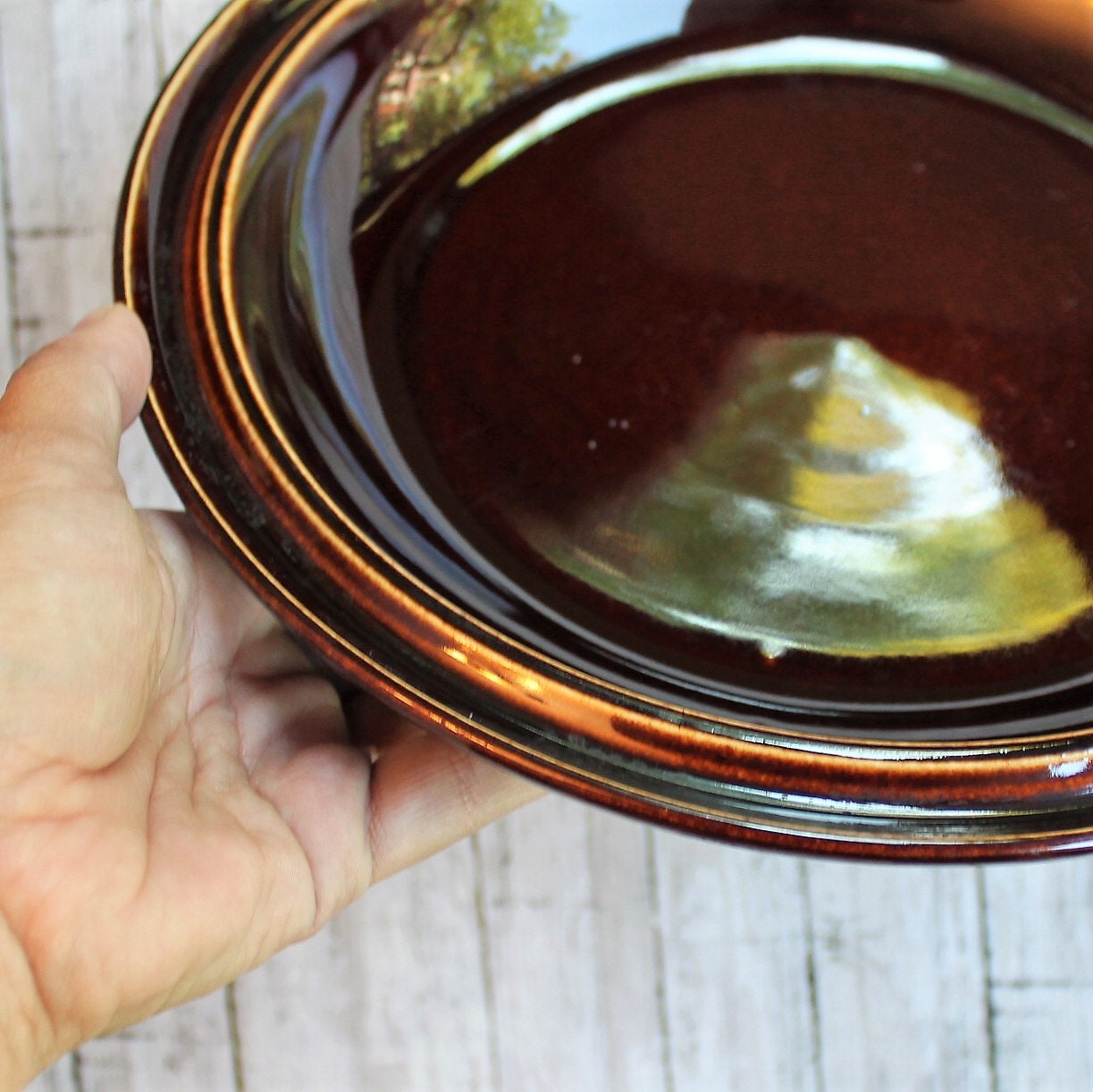 Vintage Red Wing VILLAGE GREEN Brown Stoneware Pie Serving Plate
