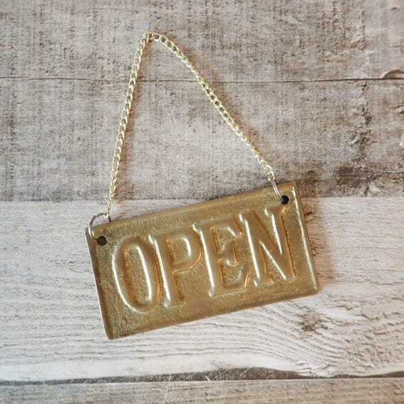 Vintage Brass Open Closed Hanging Door Sign