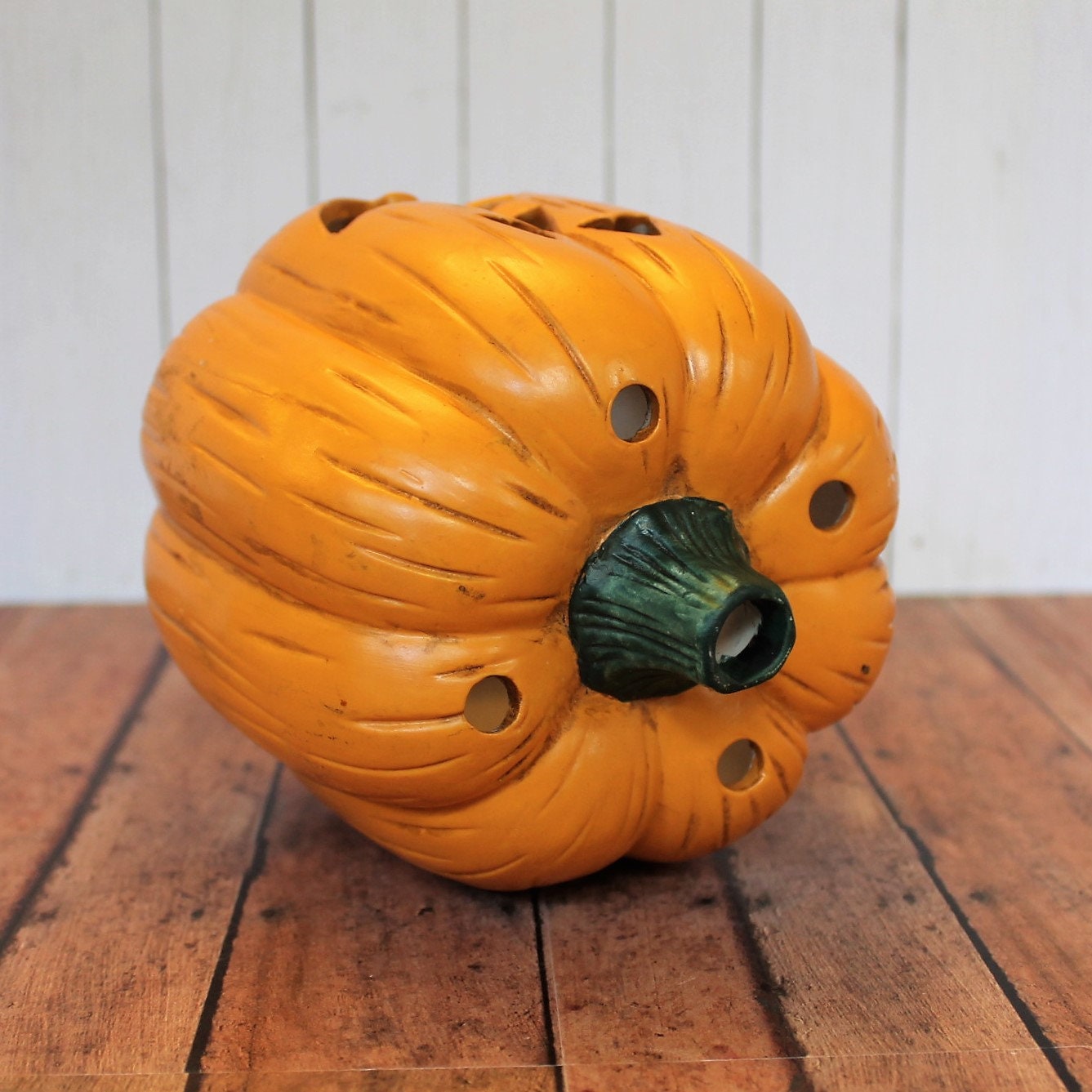 Vintage Ceramic Halloween Figure Pumpkin Jack O Lantern Figurine Candle ...