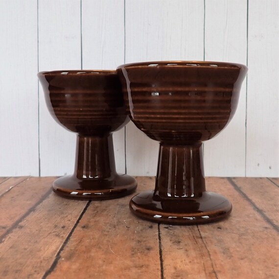 Vintage Stoneware Goblet Chalice Set of 2 Brown Medeival Rensiassance Style Footed Pottery Goblet