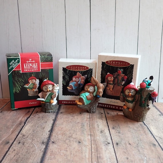 Vintage Hallmark Ornament Set of 3 Owliver Series Owl Ornaments