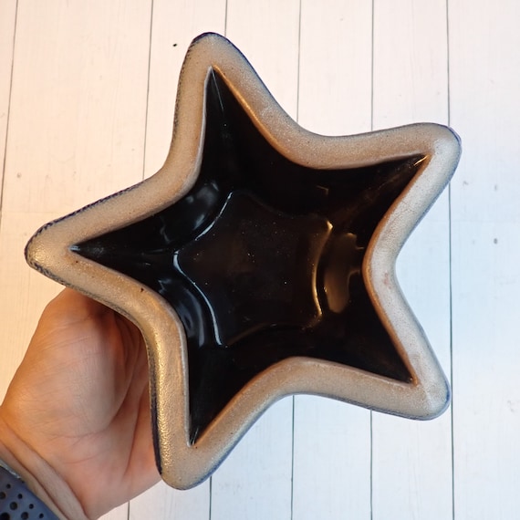 Vintage ROWE POTTERY WORKS Stoneware Star Shaped Bowl Gray and Blue Salt Glazed Bowl Cambridge Wi