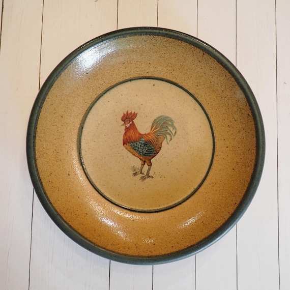 Vintage Monroe Salt Works Rooster Stoneware Individual Pasta Bowl 9" Pottery Bowl
