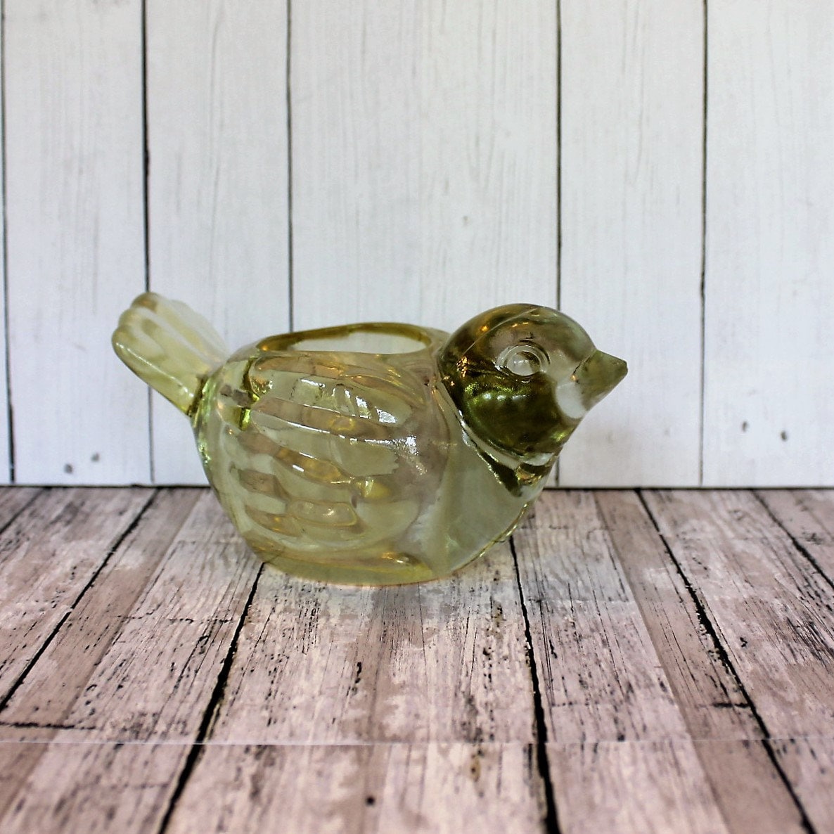 Vintage INDIANA GLASS Light Yellow Bird Votive or Tealight Candle