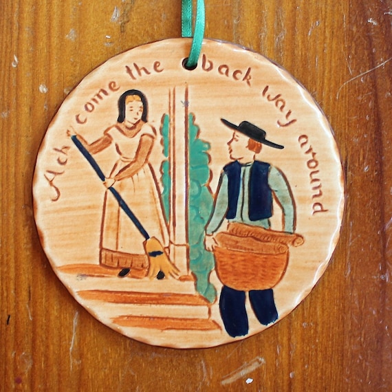 Vintage Pennsbury Pottery 4" Ceramic Christmas Ornament or Wall Plaque with Man and Woman