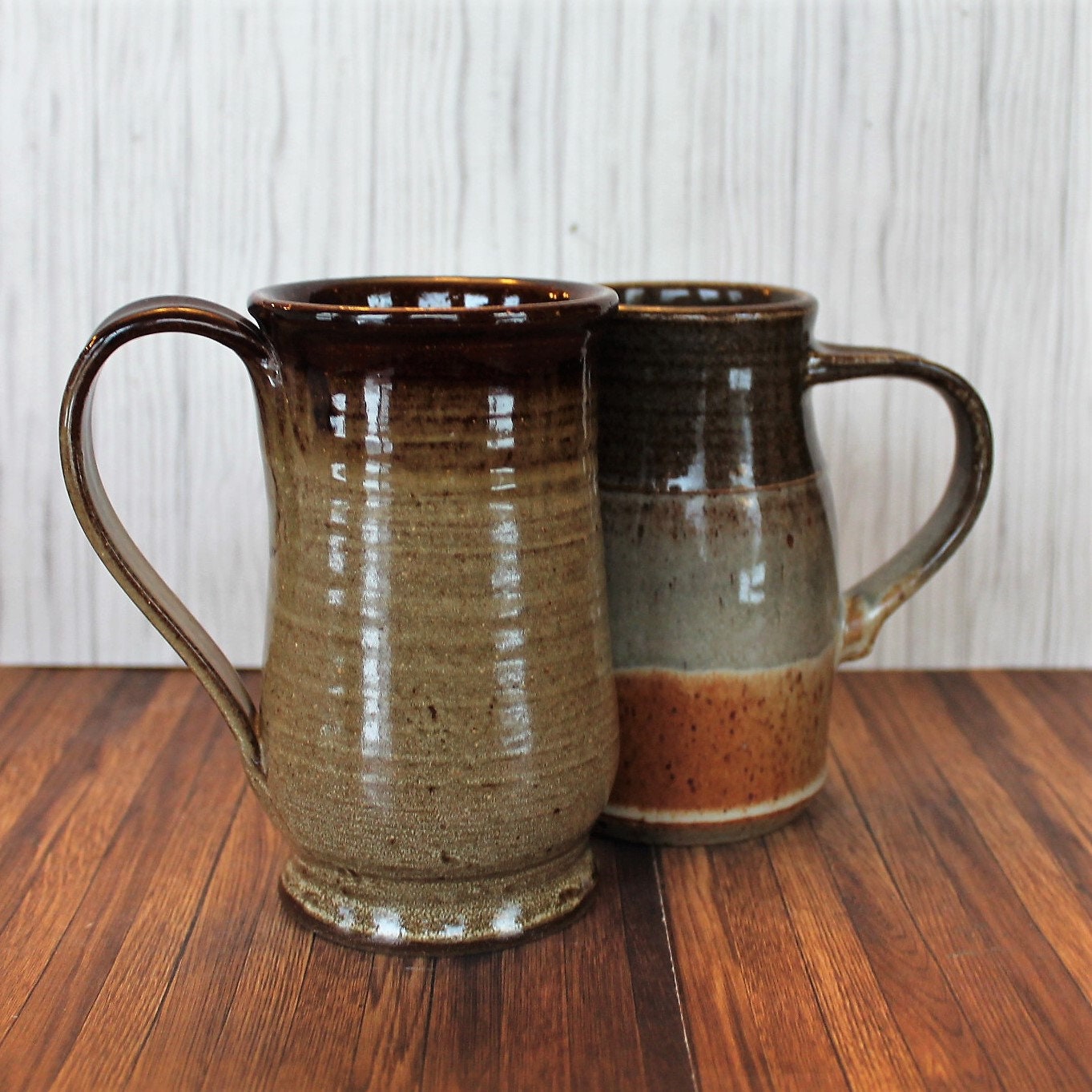  Vintage  Stoneware  Pottery Large 12 oz Mug  Coffee Cup Set 