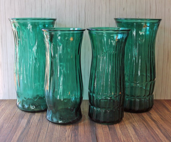 Vintage Eo Brody Teal Blue Green Glass Vase Set Of 4 Large And Etsy