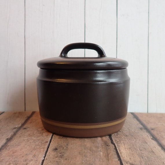 Vintage Mikasa Majorca Sugar Bowl Brown with Red Tan Band Mid Century Modern E-3000