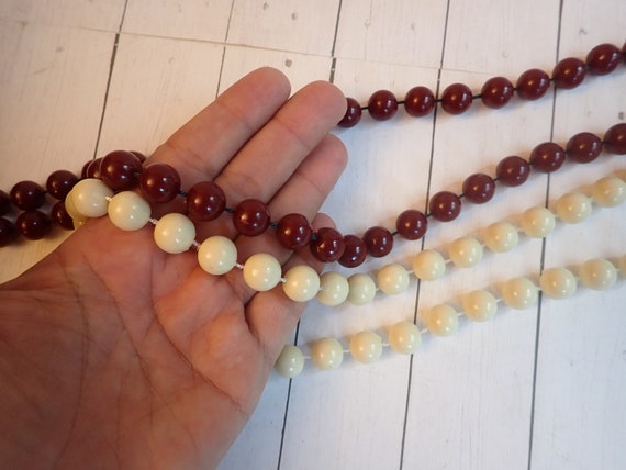 Vintage 8' Plastic Bead Garland Set of 2 Christmas Tree Garland White and Burgandy Red 16' Total