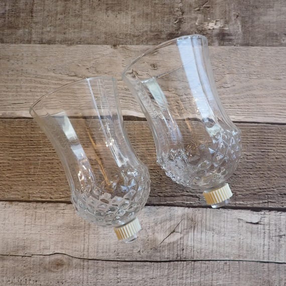 Vintage Large Clear Glass Votive Candle Cup Set of 2 with Diamond Design for Wall Sconce or Candlestick Holder