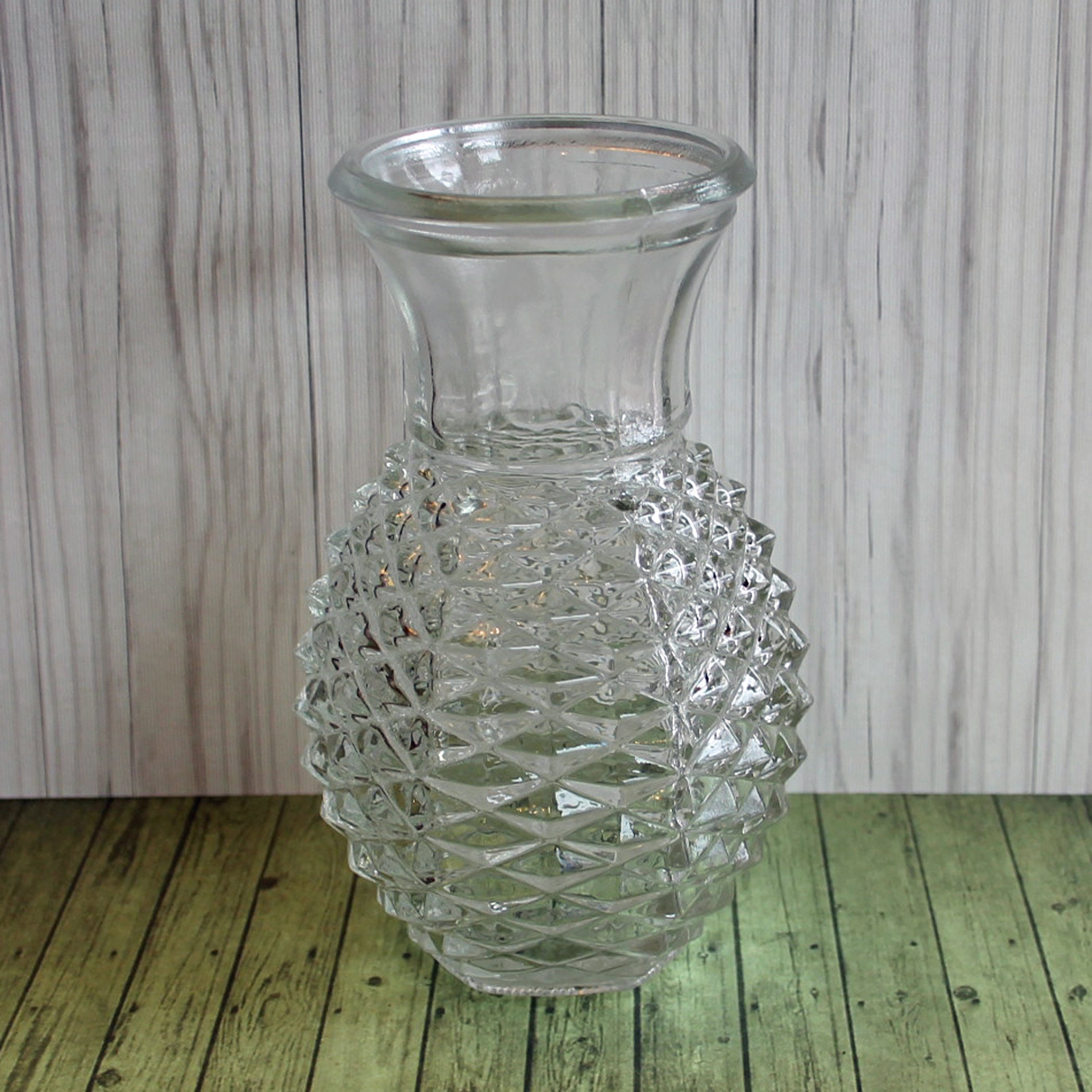 Vintage Pineapple Diamond Clear Glass Vase Set of 4 Different Vases