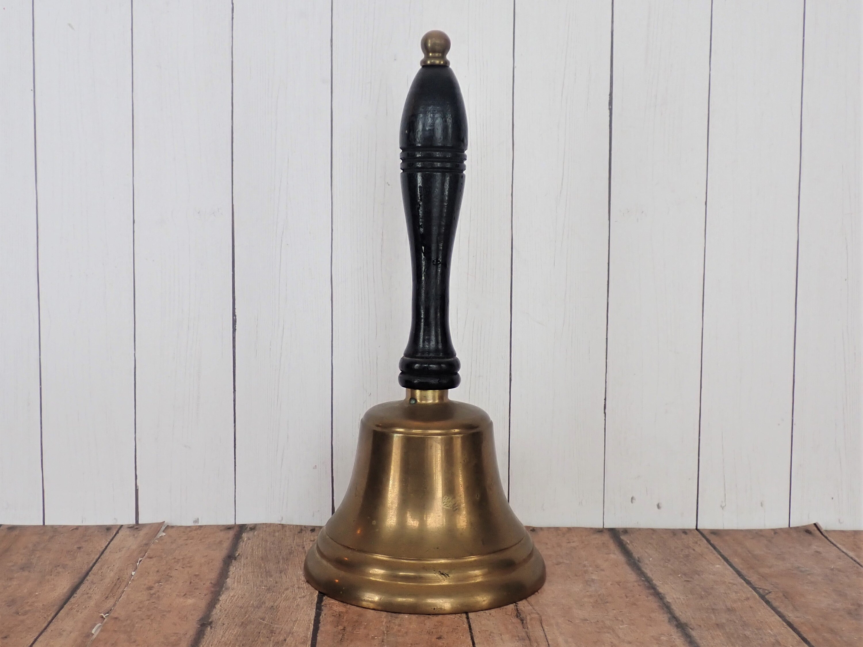 Vintage Brass and Wood Old Fashioned School Bell Hand Bell Dnner Bell