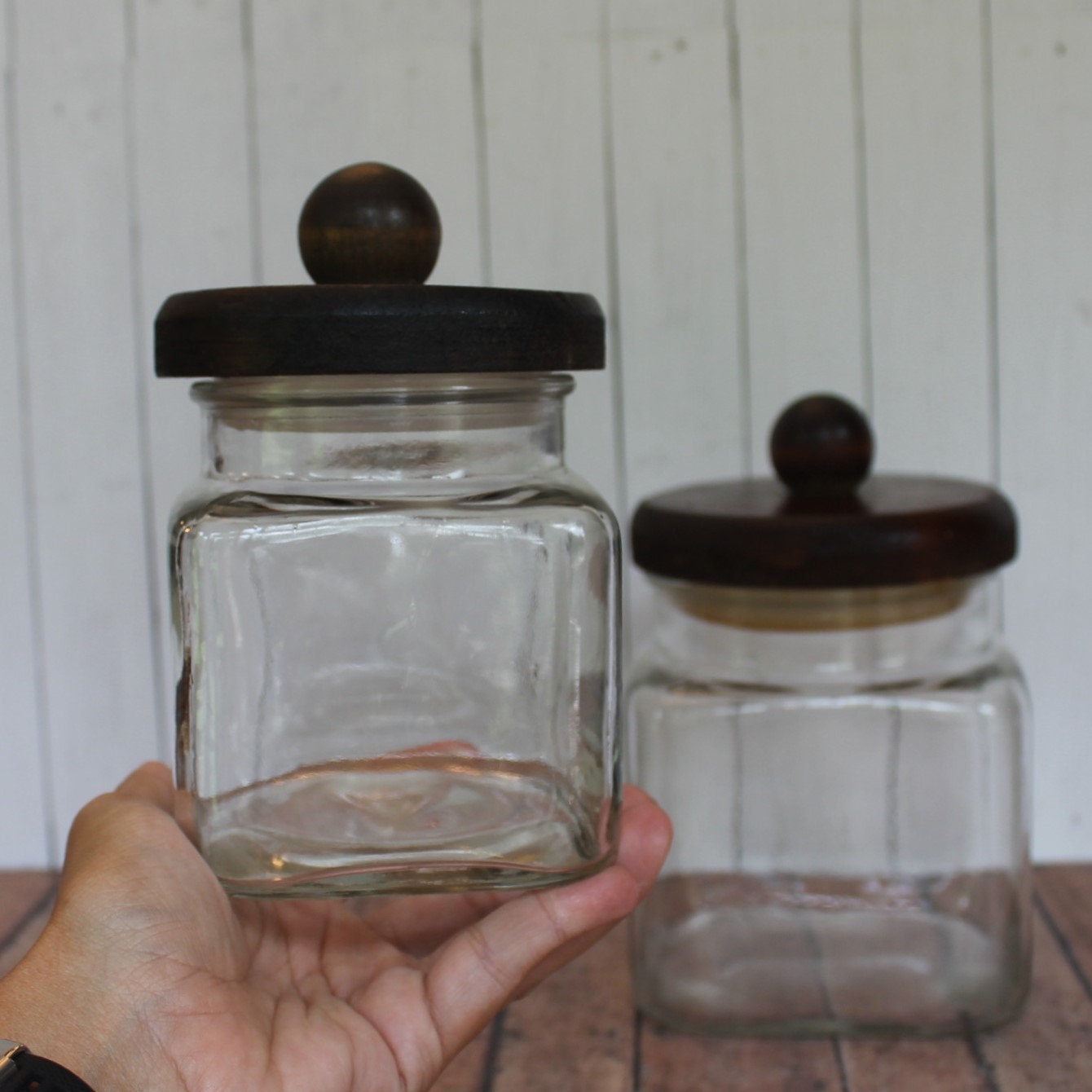 Vintage Anchor Hocking Clear Glass Apothecary Style Jar Canister Set of