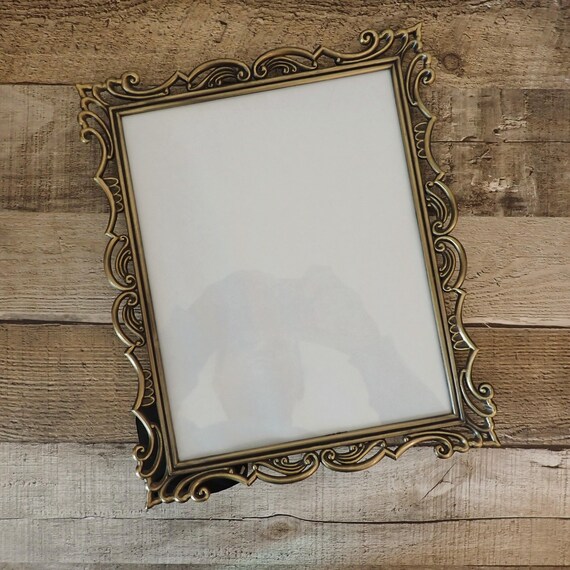 Vintage Bronze Metal 8x10 Picture Photo Frame Openwork Scroll Design 8 x 10 Size