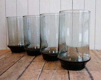 Vintge Libbey IMPROMPTU Gray Smoke Tumblers Set of 4 Glasses 12 oz.