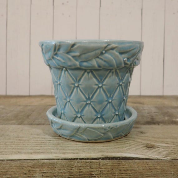 Vintage McCoy Quilted Diamond Blue Small Planter Flower Pot
