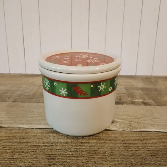 Vintage Longaberger Pottery BLUSTER The Snowman Crock and Lid 1 Pint Ceramic Crock