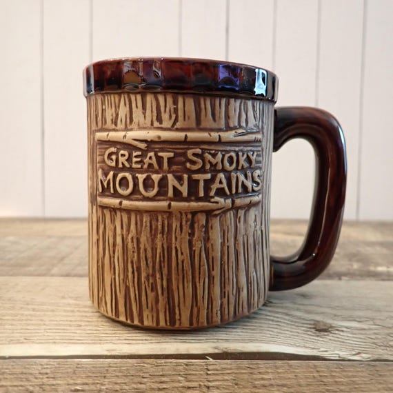 Vintage TreasureCraft Great Smoky Mountains National Park Souvenir Mug Wood Grain Ceramic Treasure Craft