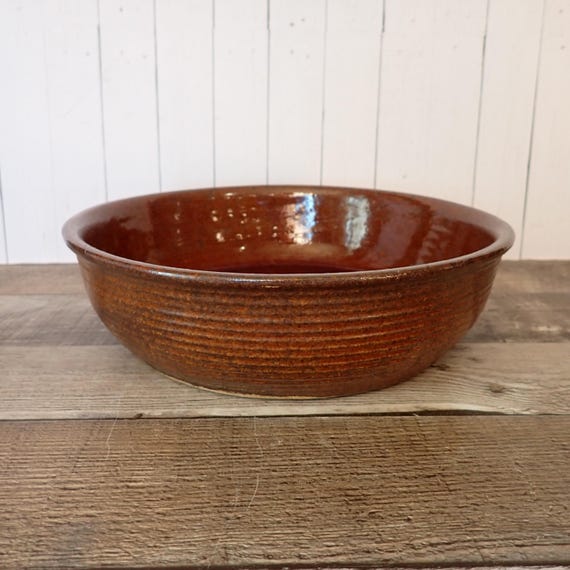 Vintage Zanesville Stoneware Stoneage Modern Low Wide Brown Gray Planter Style 9009 Flowerpot Flower Pot