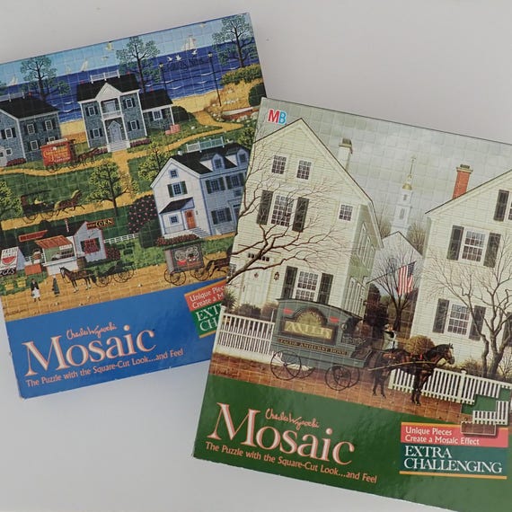 Vintage Charles Wysocki Mosaic Puzzles Set of 2 Jigsaw Puzzles 300 Piece Gulls Nest and Jacob Amherst Dove Milkman