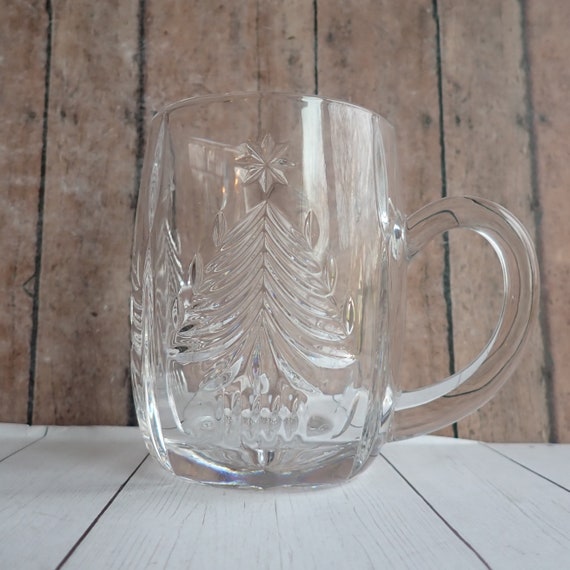 Vintage Mikasa Christmas Tree Clear Glass Mug with Pine Tree and Candle Design