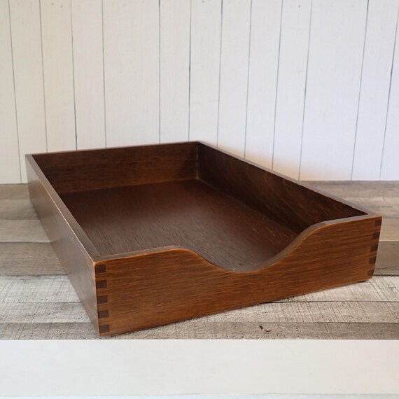Vintage Carver Wooden Paper Tray Desk Office Storage Wood Organizer Decor