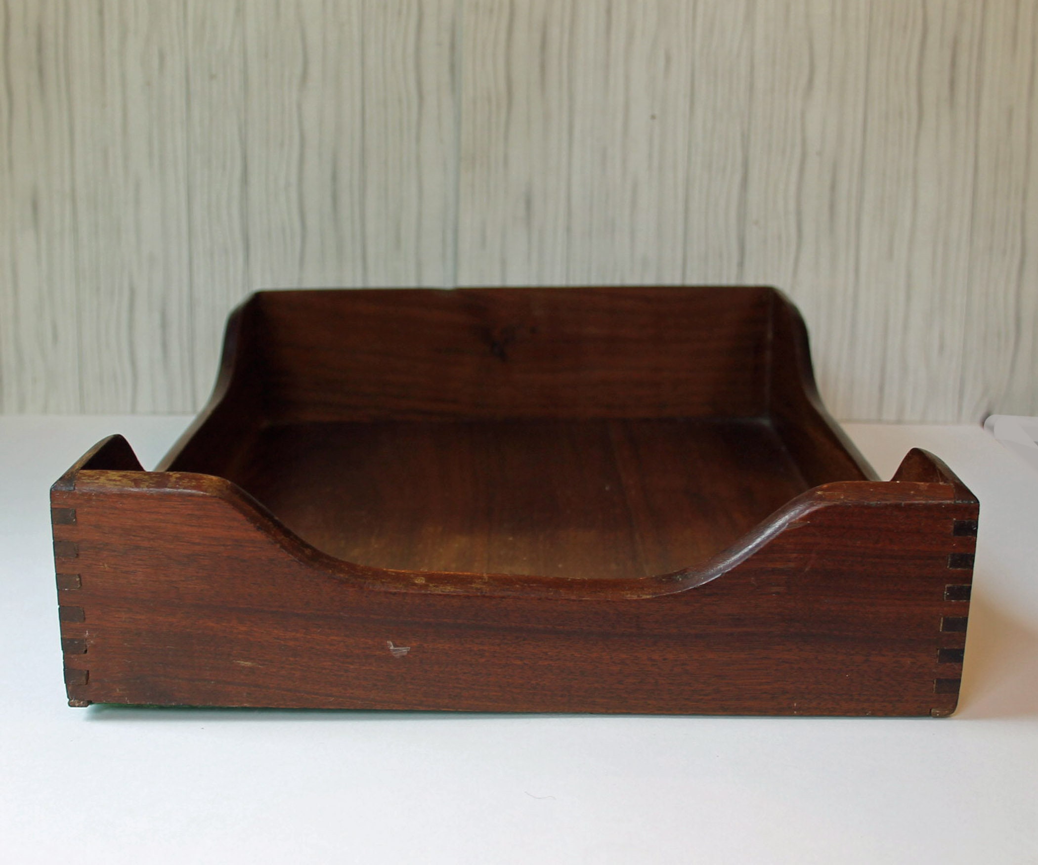 Vintage Wooden Paper Tray Desk Organizer Mid Century Modern Wood Office