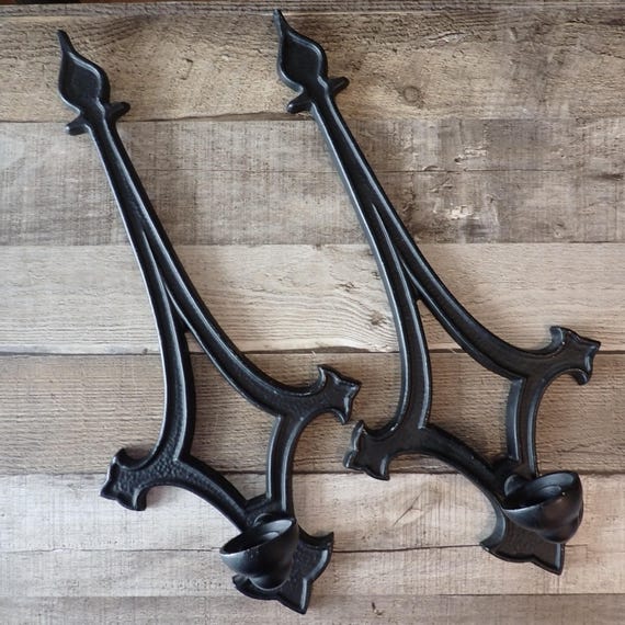 Vintage Black Metal Wall Sconce Candle Holder Set of 2 Gothic Medeival Renaissance Style Decor