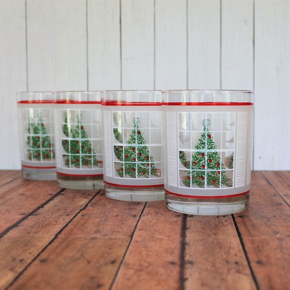 Vintage WAECHTERSBACH Christmas Window Double Old Fashioned Glasses Set of 4 Holiday Glasses