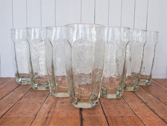 Vintage Libbey CHIVALRY Clear 6" Cooler Tumbler Set of 8 Flat Paneled 16 oz. Glasses