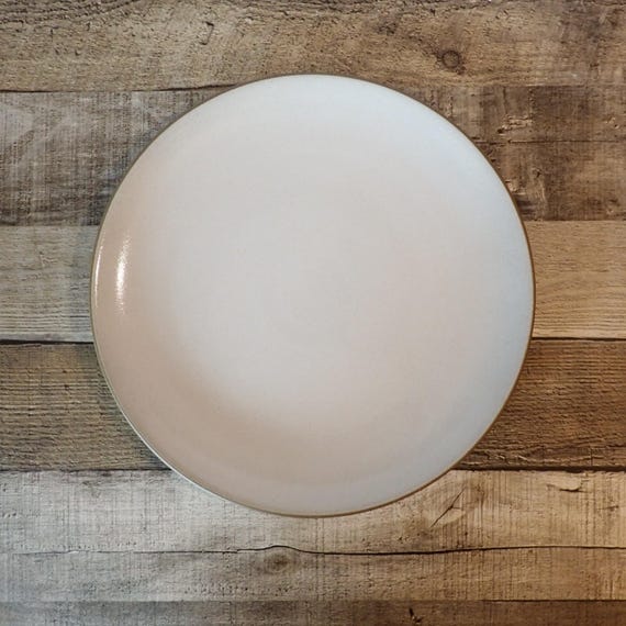 Vintage Health Ceramics Coupe White and Tan Dinner Plate Set of 4 White Stoneware Pottery