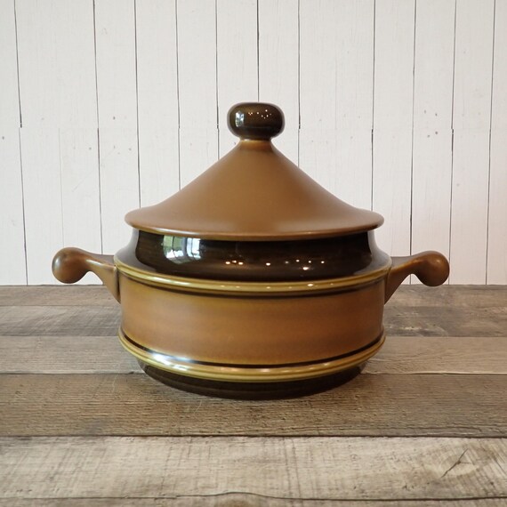 Vintage Goebel Country BRETAGNE 2 Qt Casserole Dish with Lid or Tureen Brown Tan and Green Stoneware Mid Century Modern Bavaria West Germany