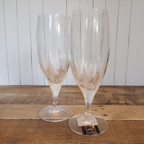 Vintage Mikasa Flame D'Armore Iced Tea Goblet Set of 2 Clear Crystal Glasses with Frosted Flame Design