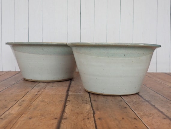 Vintage Lakeside Pottery Stoneware Planter Set of 2 White and Gray Drip Glaze Hand Made Pottery Madison WI