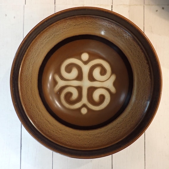 Vintage Sakura CADIZ Cereal Bowl Set of 4 Bowls Brown Stoneware with Modern Geometric Design