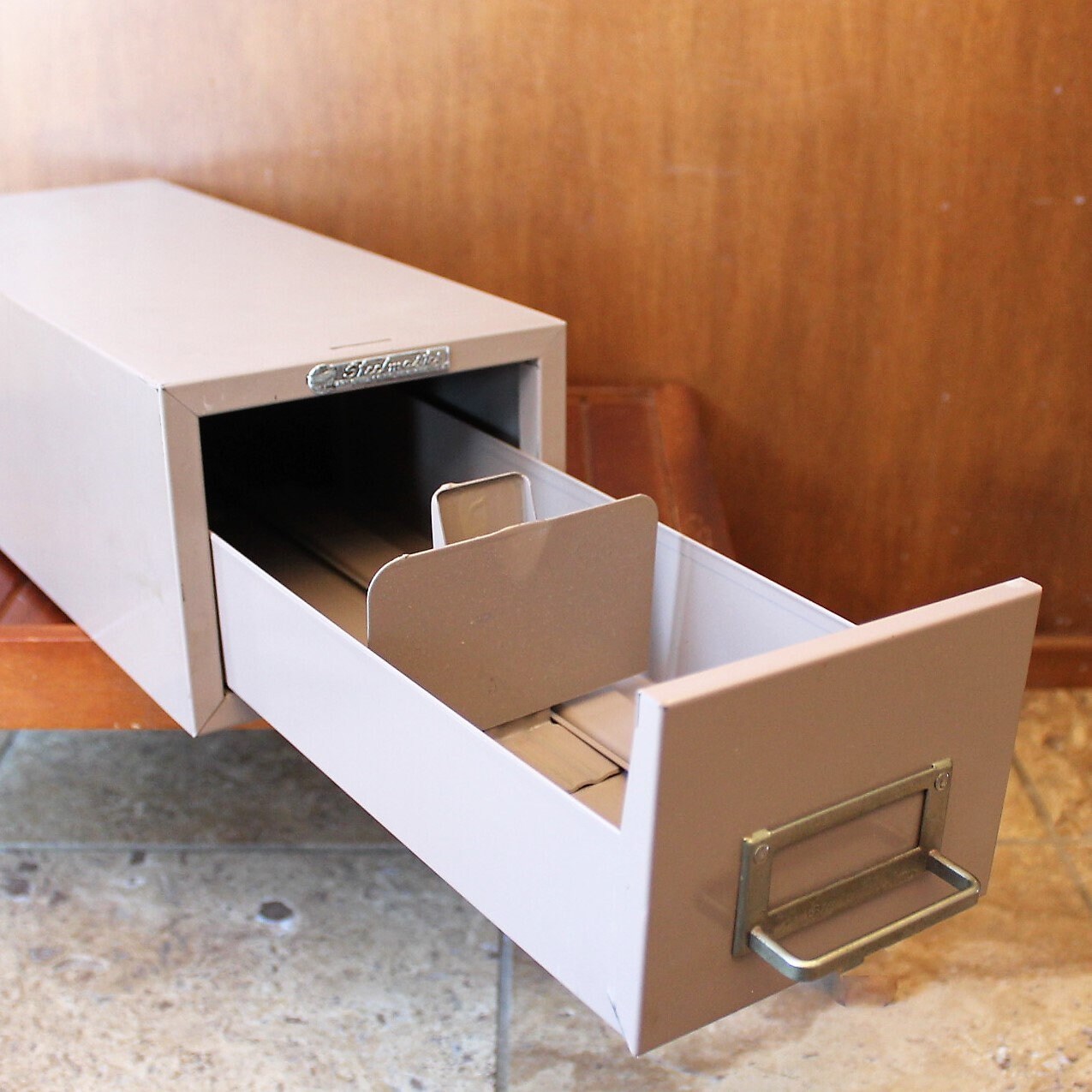 Vintage Steelmaster Tan Beige Metal Single Drawer File Index
