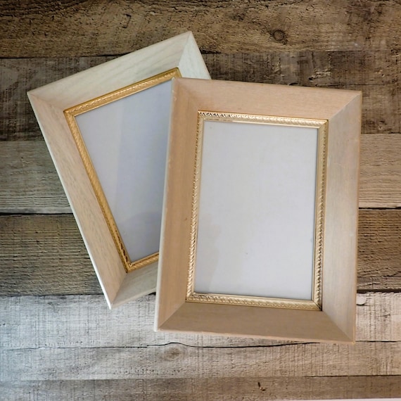Vintage Photo Picture Frame 5x7 Set of 2 Matching Brown Wood and Brass Frames Mid Century Modern Style