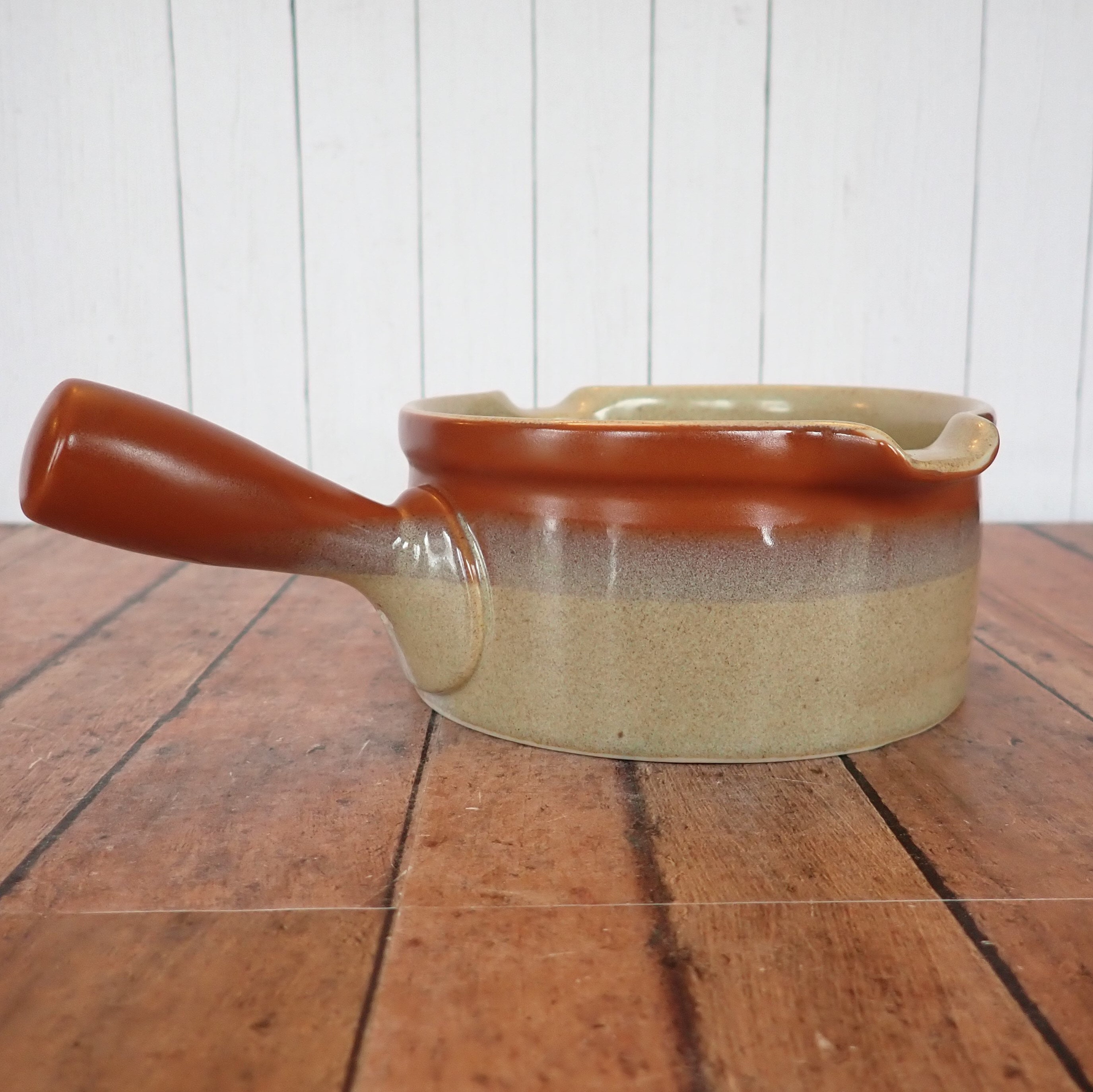 Vintage Mikasa Potters Art COUNTRY CABIN Gravy Boat Tan with Orange
