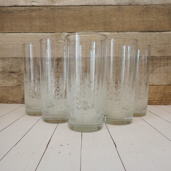 Vintage Libbey Frost Pine Tree Tumbler Glasses Set of 6 Christmas Tree Glasses
