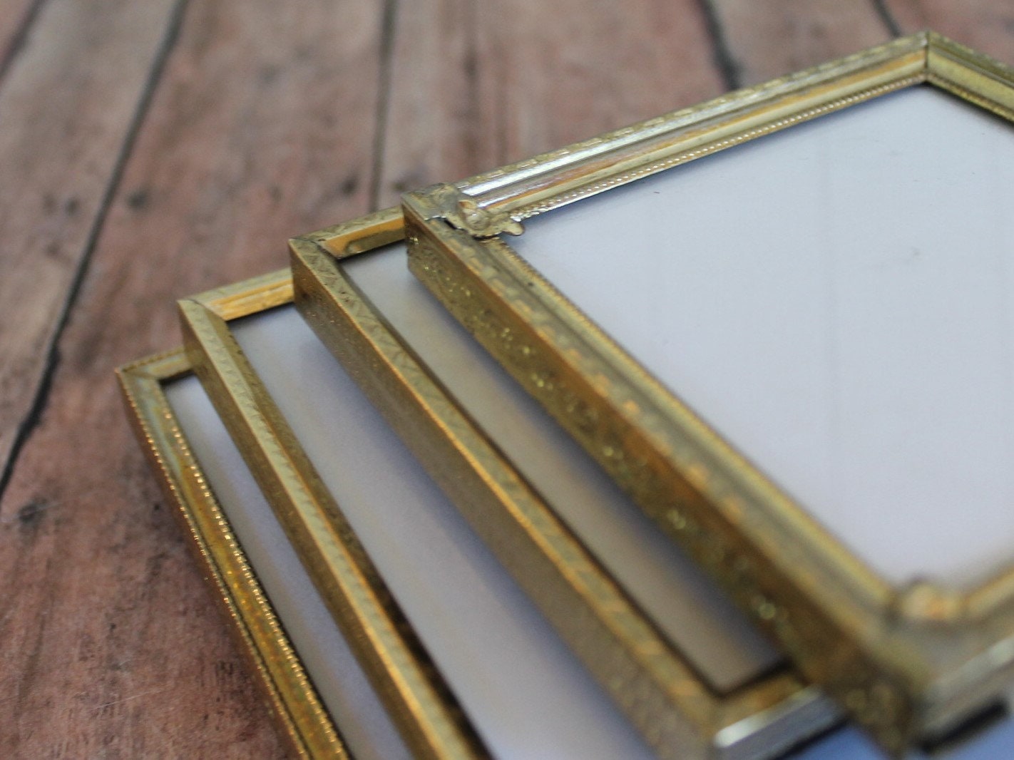 Vintage 3x3 and 5x5 Metal Gold Brass Colored Square Photo Picture Frame