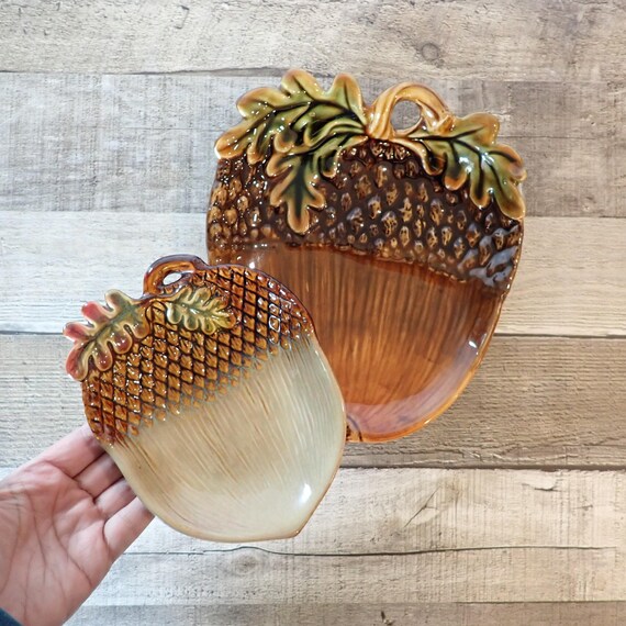 Vintage Ceramic Acorn Shaped Snack Plates Set of 2 Fall Thanksgiving Decor