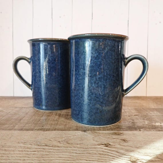 Vintage Dansk SAPPHIRE Blue Stoneware Mug Coffee Cup Blue with Speckled Glaze and Brown Rim Generations 12 oz. Mug