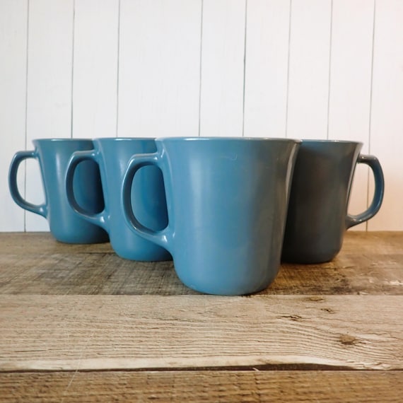 Vintage Corning Pyrex Corning Milk Glass Slate Blue Mug Set of 4