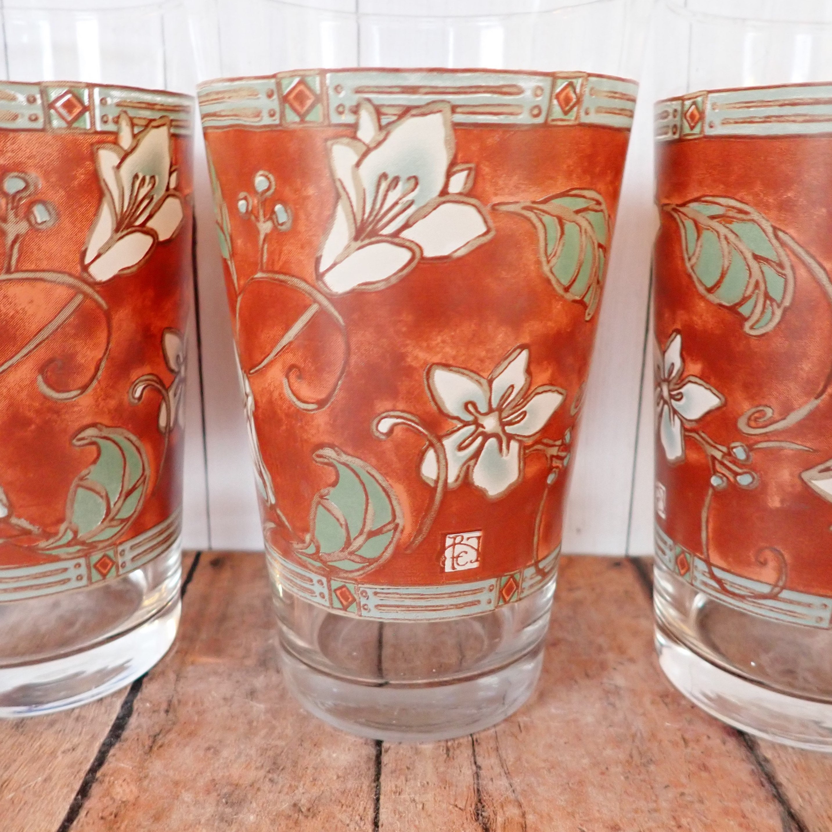 Vintage Pfaltzgraff MISSION FLOWER 16 Oz. Glassware Cooler Tumbler