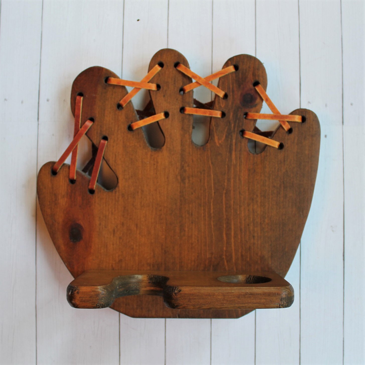 Vintage Wood Baseball Shelf Handmade Wooden Baseball Glove Display Rack