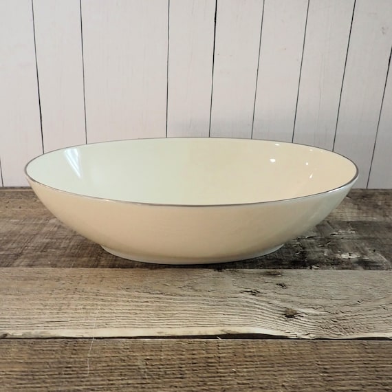 Vintage Lenox OLYMPIA PLATINUM 9" Oval Vegetable Bowl Serving Bowl White with Silver Band on Rim