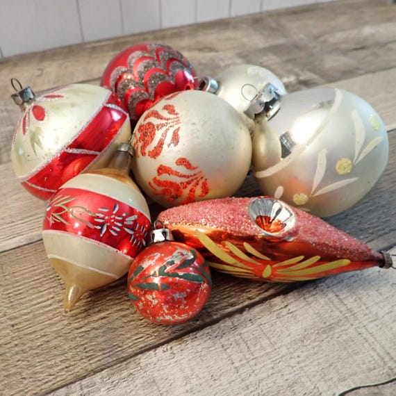 Vintage Mercury Glass Christmas Ornaments Set of 8