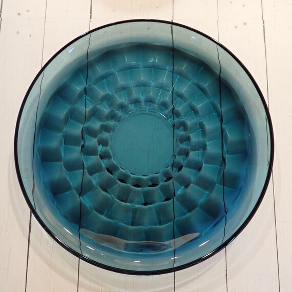 Vintage Indiana Glass Colony WHITEHALL Rivera Blue Luncheon Plate Set of 6 Cut Cubist Design
